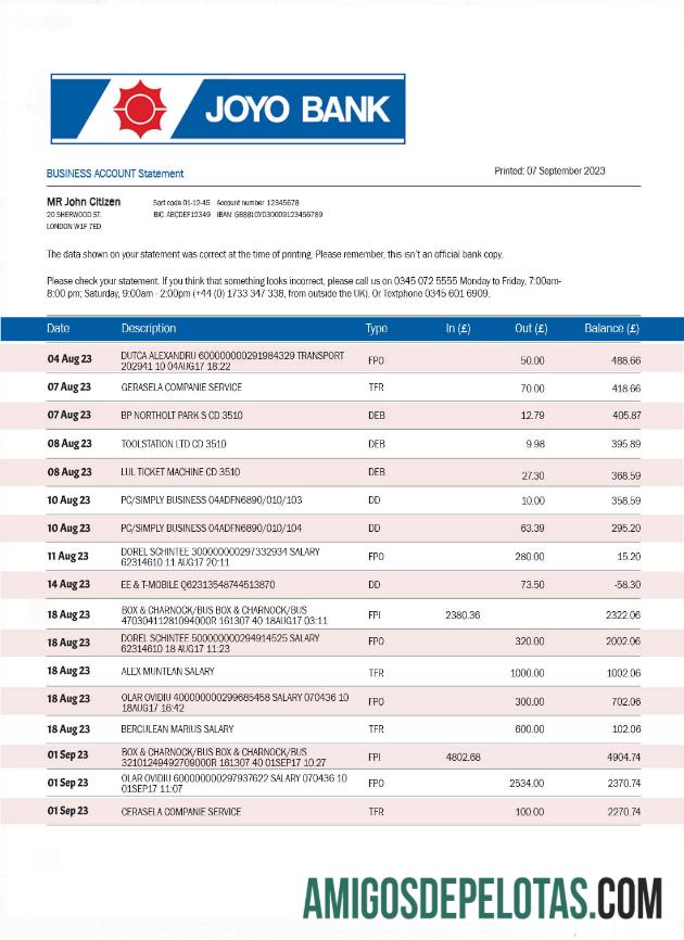 Realista Joyo empresa bancária extrato de conta corrente modelo Word e PDF